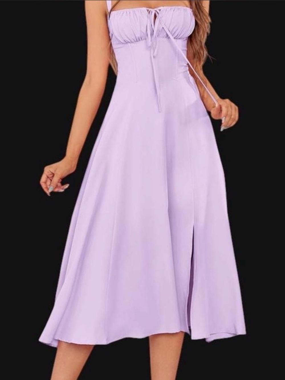 Midi Dress with Front Slit in Lavender